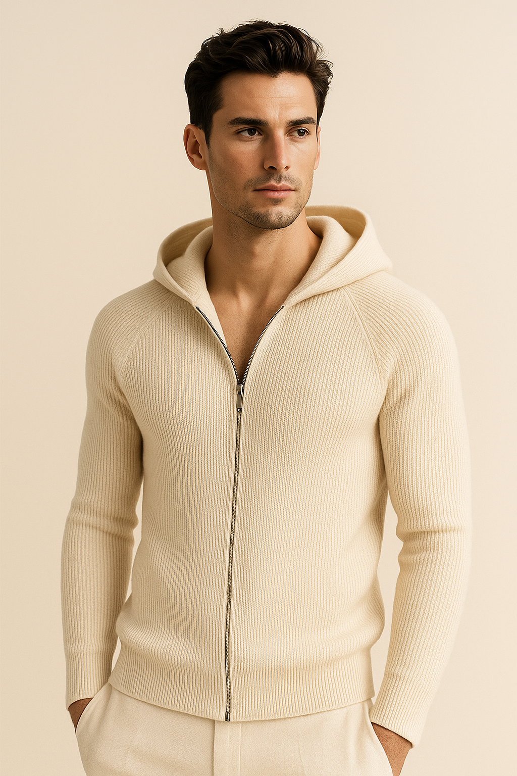 Summit Ribbed Zip Knit Beige