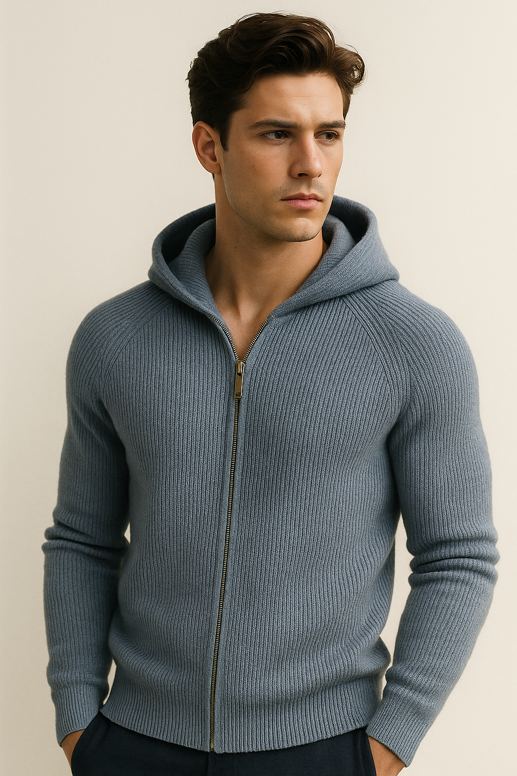Summit Ribbed Zip Knit Blue