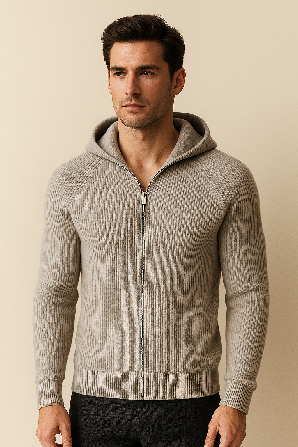 Summit Ribbed Zip Knit Grey