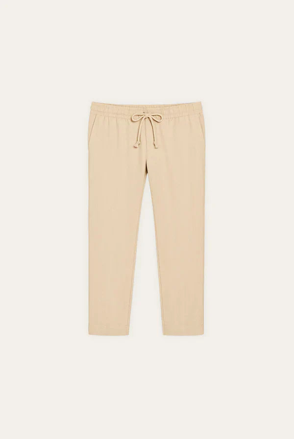 Cream Linen Blend Drawstring Trousers