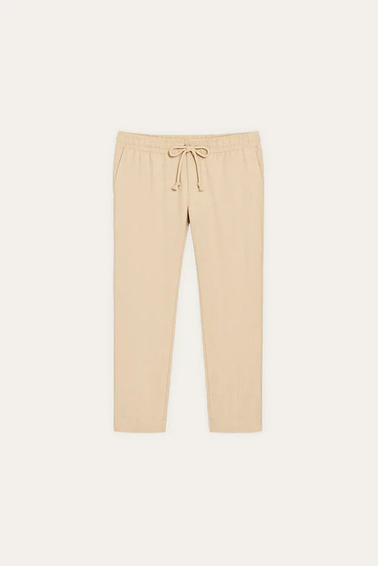 Cream Linen Blend Drawstring Trousers